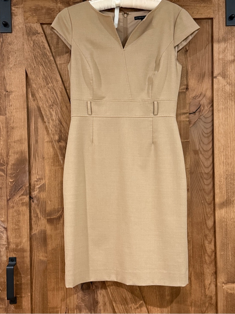 ANTONIO MELANI Tan Sheath Dress with Cap Sleeves